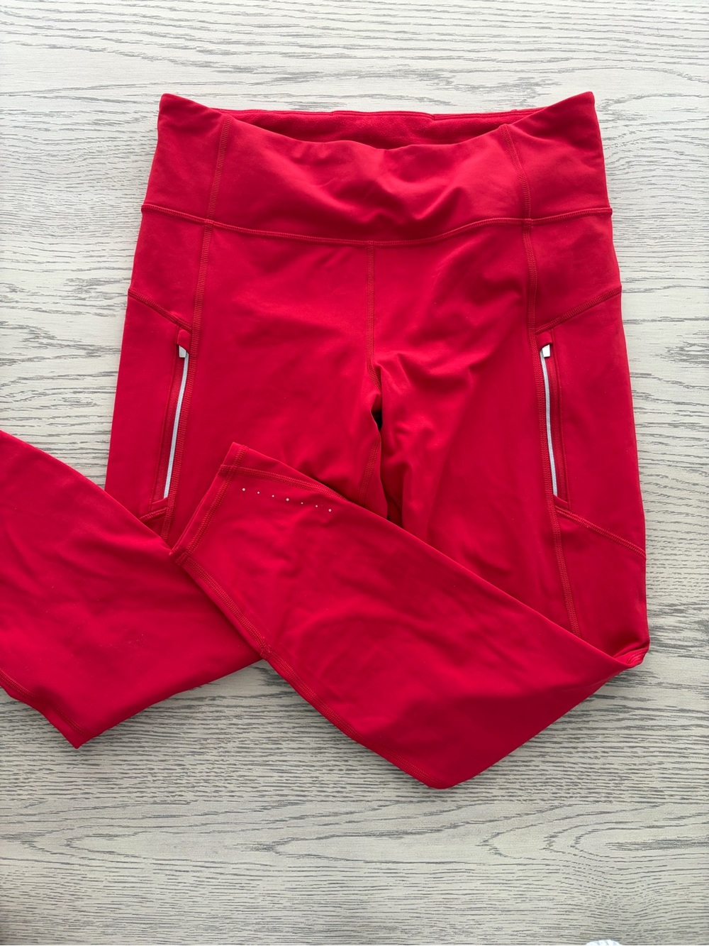Athleta Bright Red High-Rise Leggings with Zip Pockets